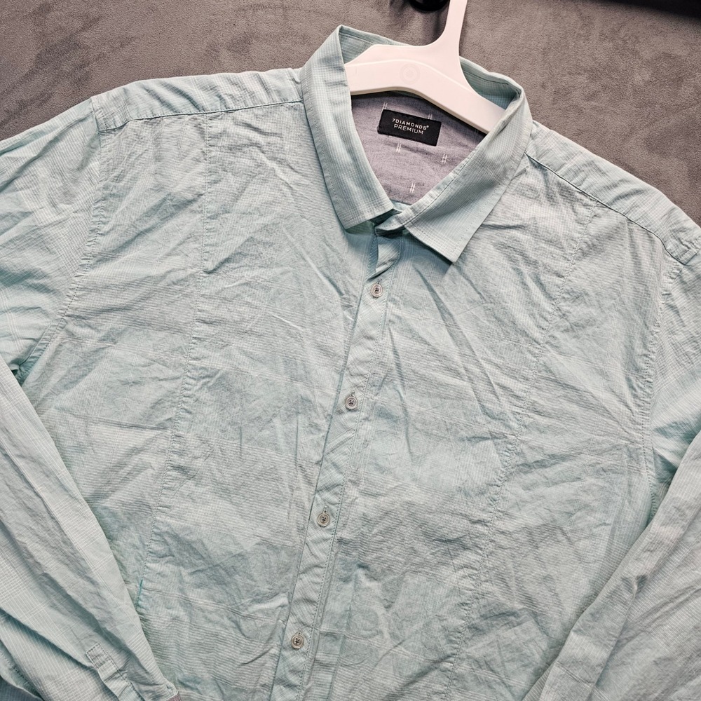 7 DIAMONDS Premium Sea of Love Mint Green Textured Cotton Button Down Shirt XL